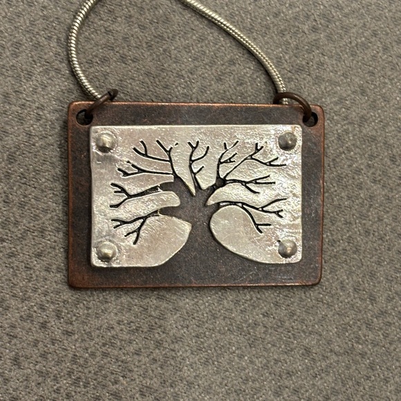 Jewelry - Silver Tree of Life Pendant on Rectangular Copper Plate 925 22” chain.